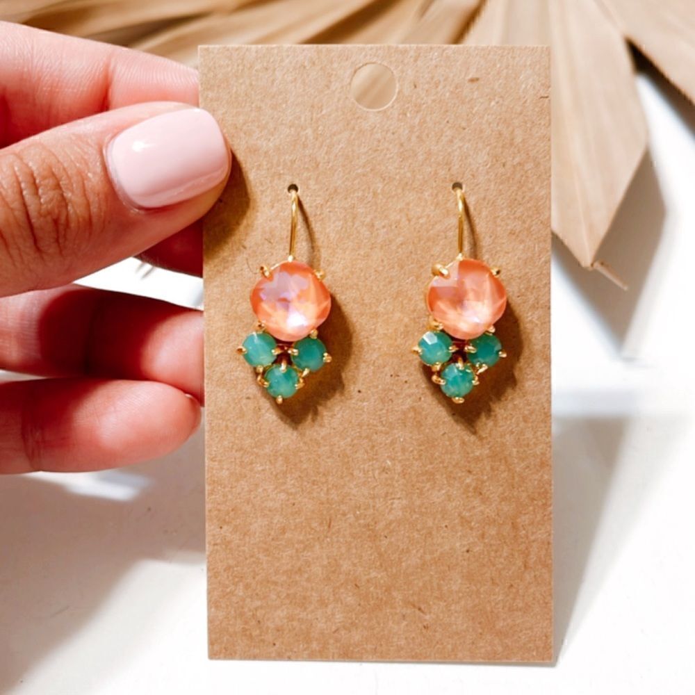 Anthropologie Coral Pink and Teal Green Drop Earrings